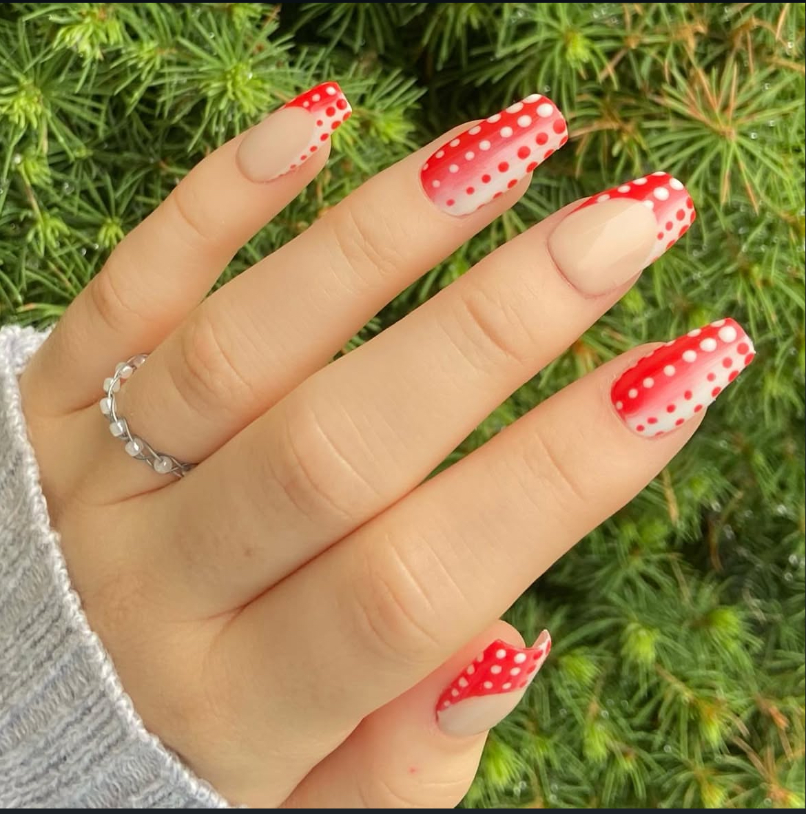 Red and White Ombre French and Dots
